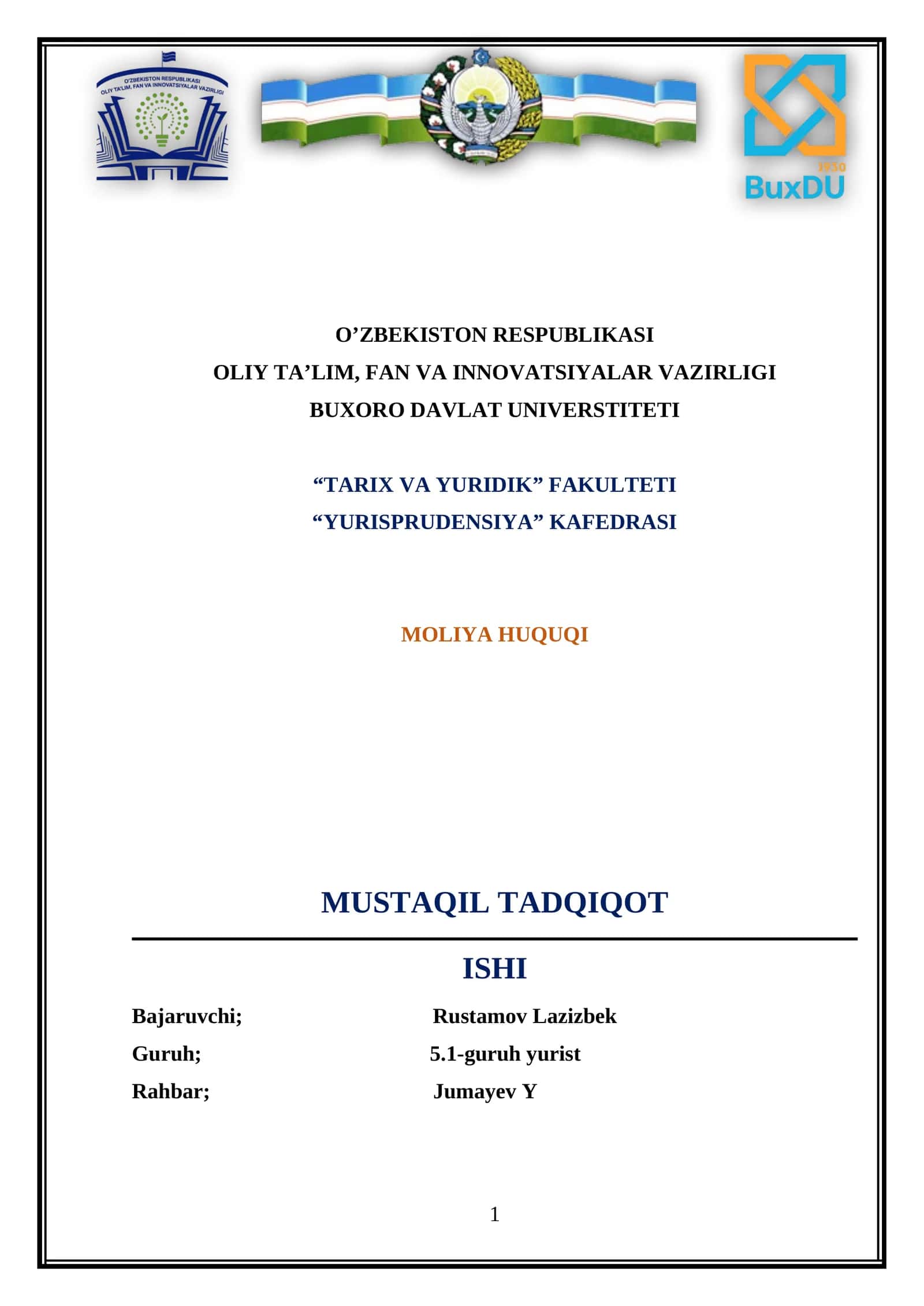 Valyutaning tartibga solishning huquqiy asoslari.I