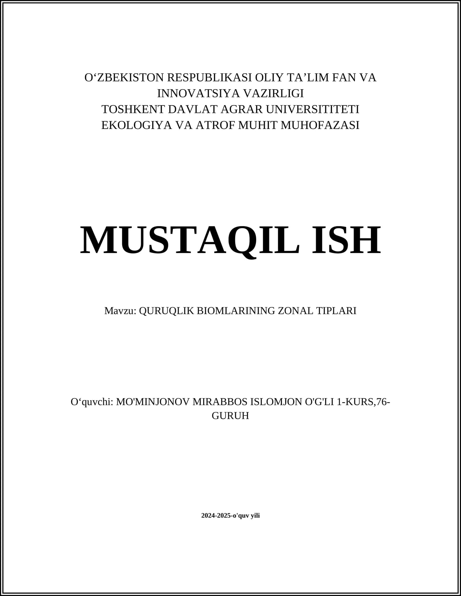 QURUQLIK BIOMLARINING ZONAL TIPLARI