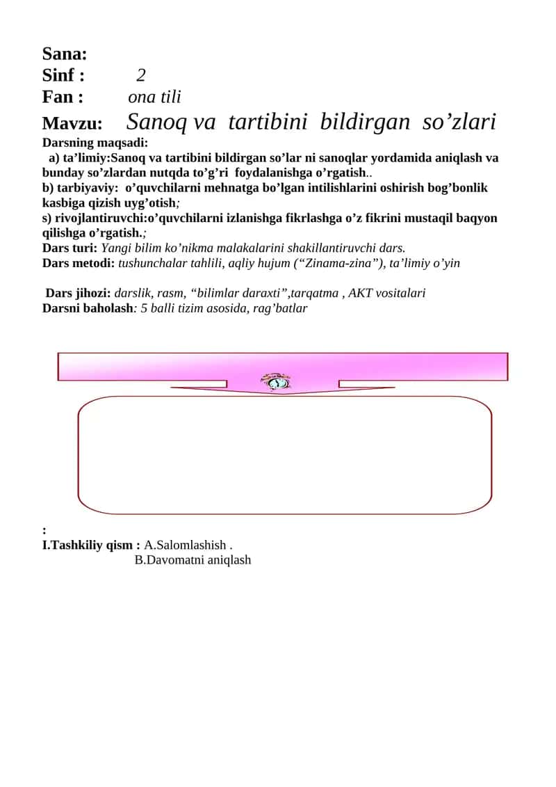 Sanoq va tartibini bildirgan so’zlari