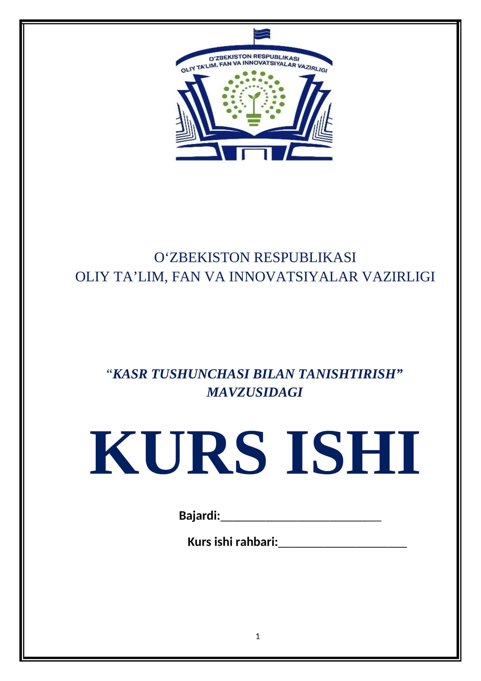 KASR TUSHUNCHASI BILAN TANISHTIRISH