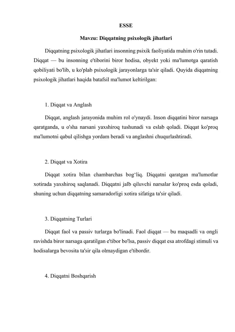 Diqqatning psixologik jihatlari