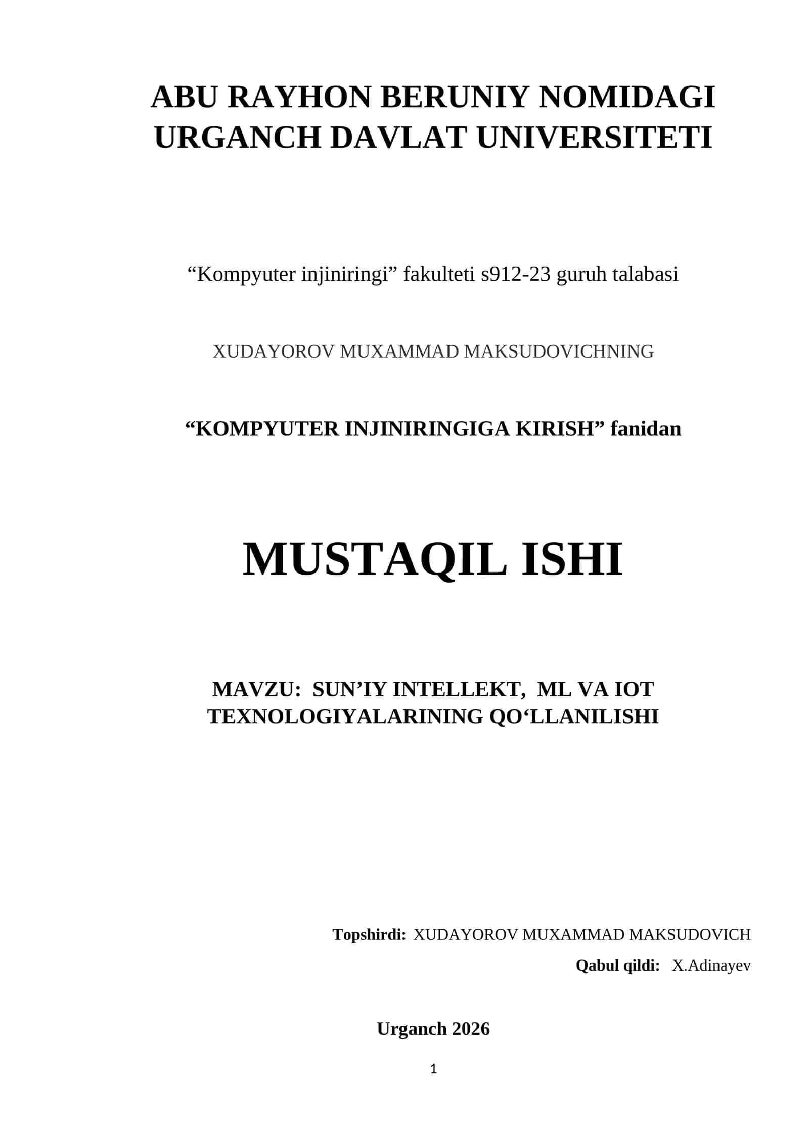 KOMPYUTER INJINIRINGIGA KIRISH
