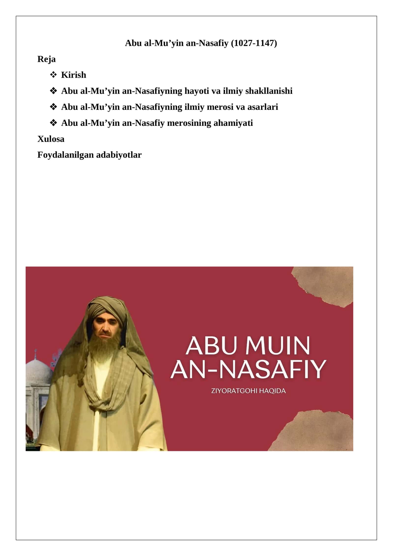 Abu al-Mu’yin an-Nasafiyning hayoti va ilmiy shakllanishi