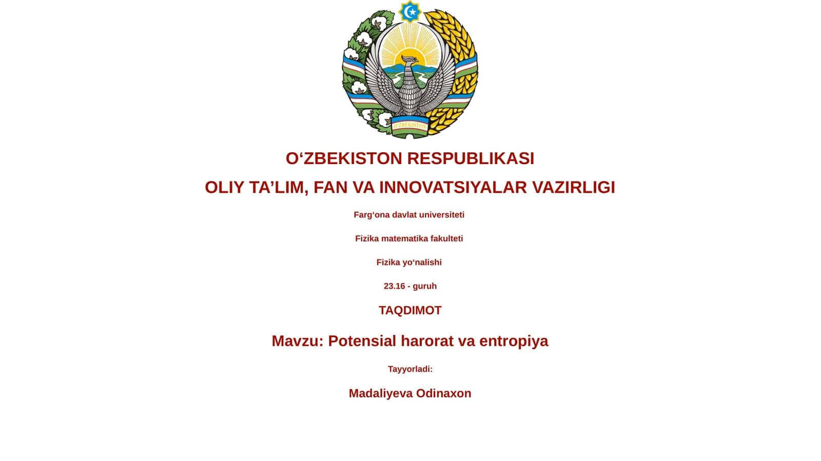 Potensial harorat va entropiya