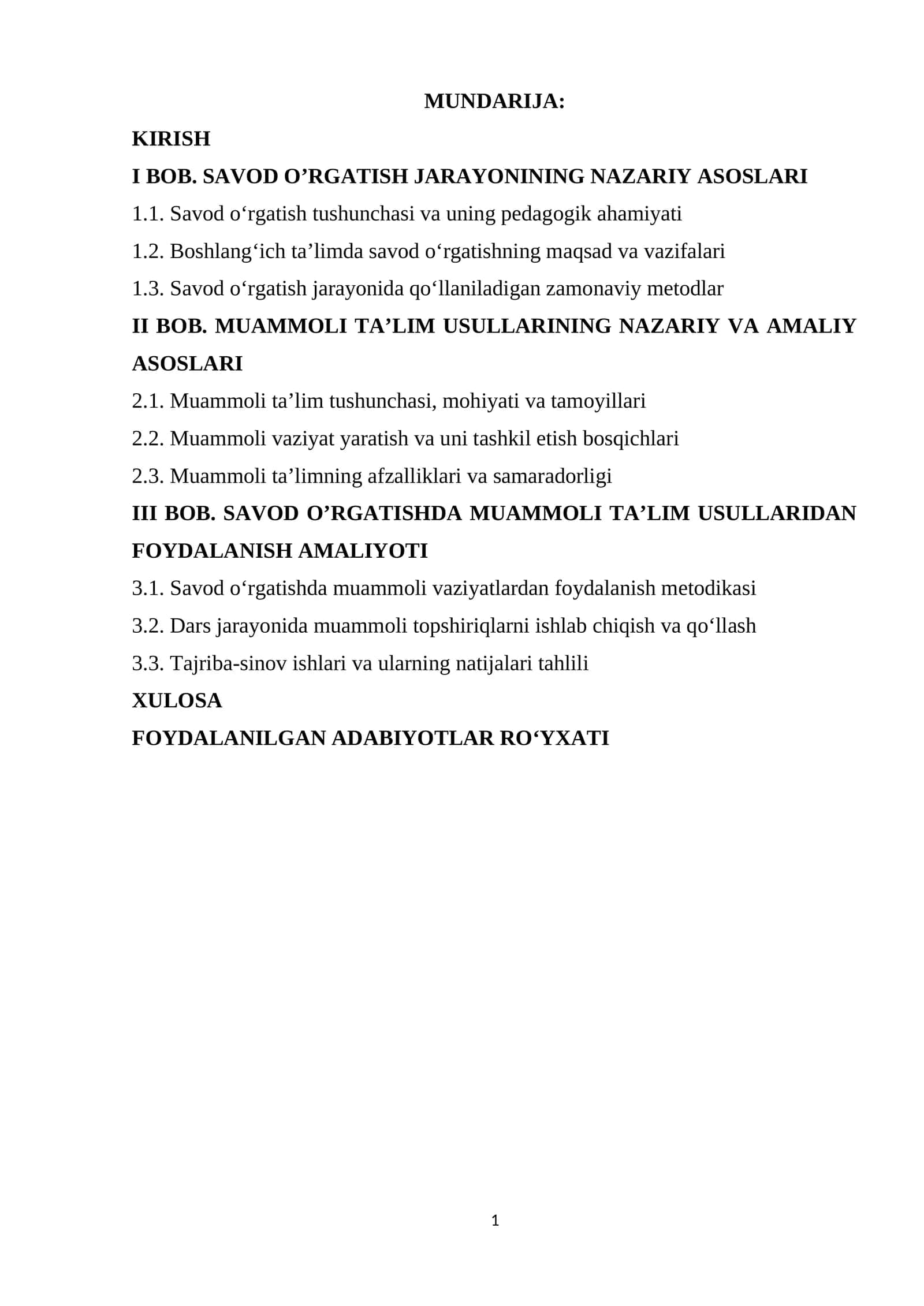 SAVOD O’RGATISHDA MUAMMOLI TA’LIM USULLARIDAN FOYDALANISH AMALIYOTI