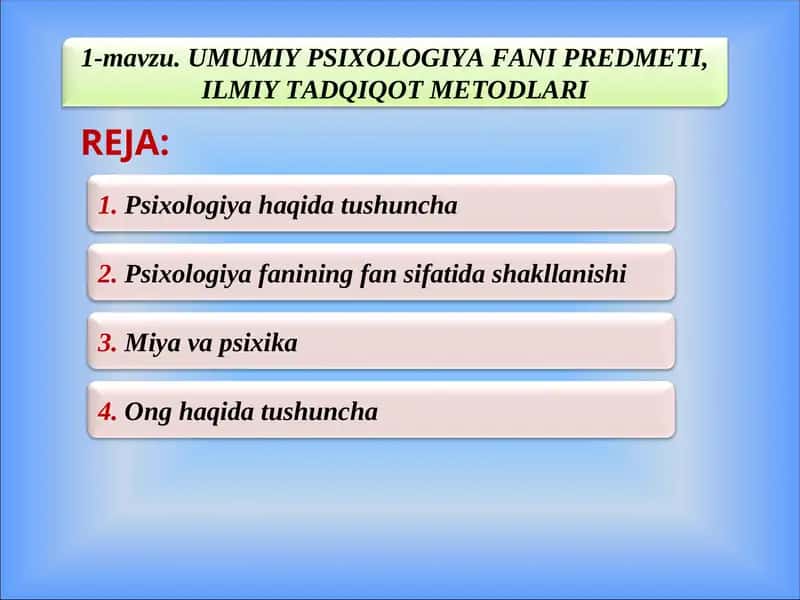 Umumiy Psixologiya Fani Predmeti