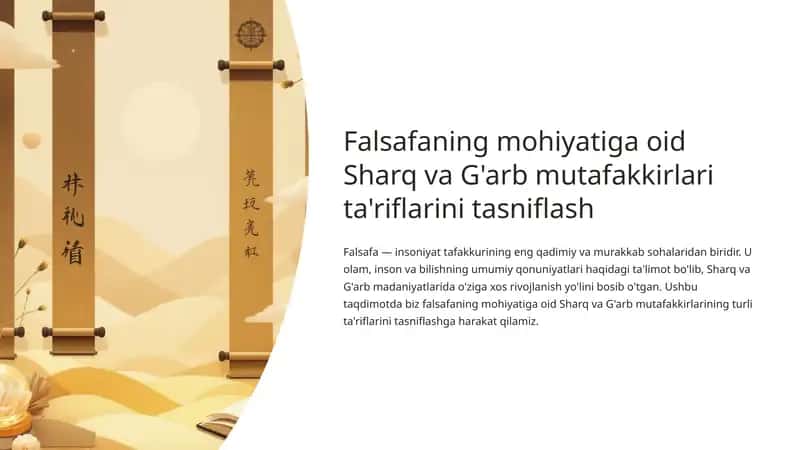 Falsafaning mohiyatiga oid Sharq va G'arb mutafakkirlari ta'riflarini tasniflash
