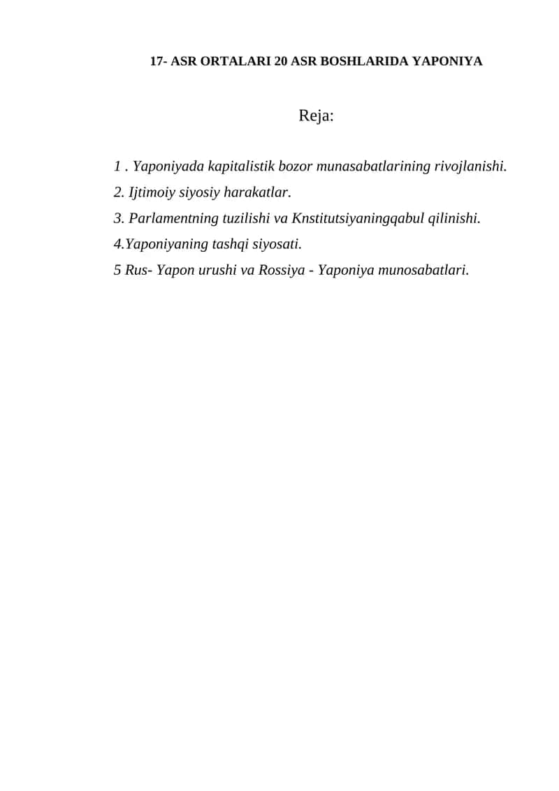 Yaponiyada Kapitalistik Bozor Munosabatlarining Rivojlanishi
