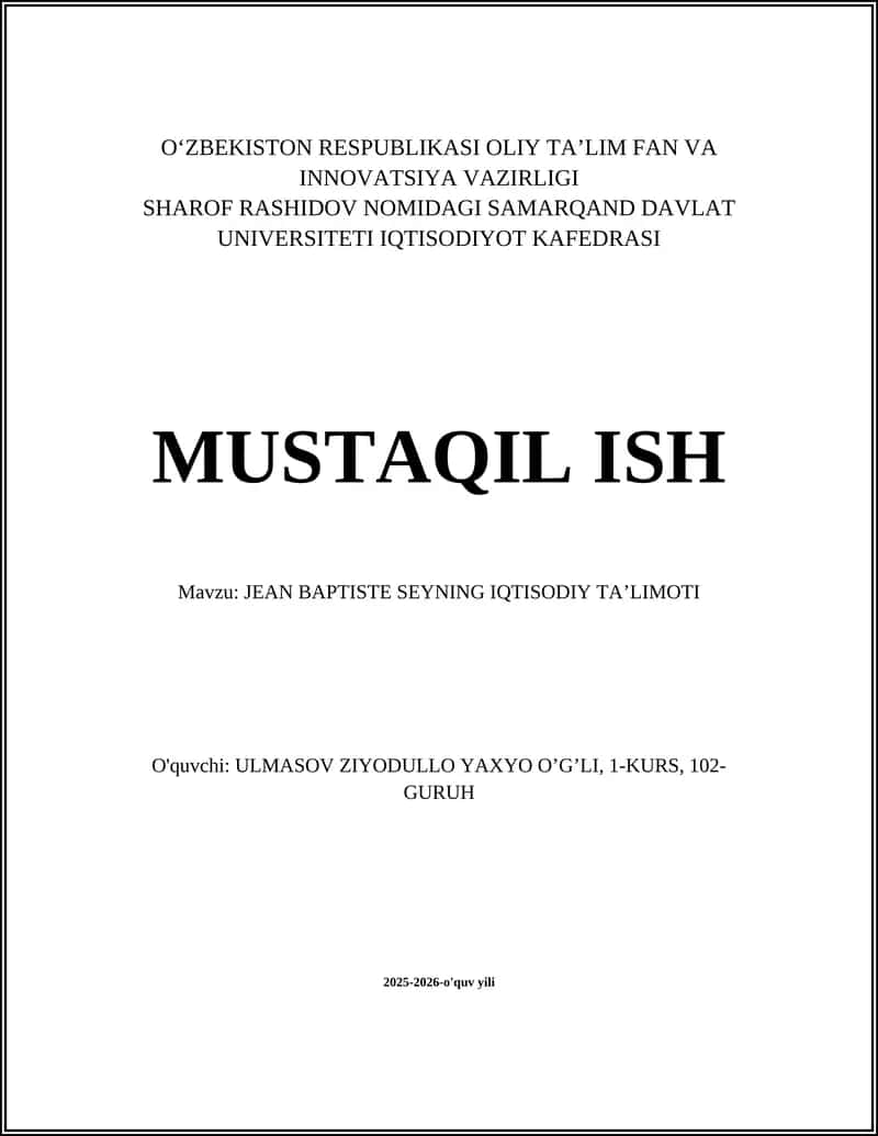 JEAN BAPTISTE SEYNING IQTISODIY TA’LIMOTI