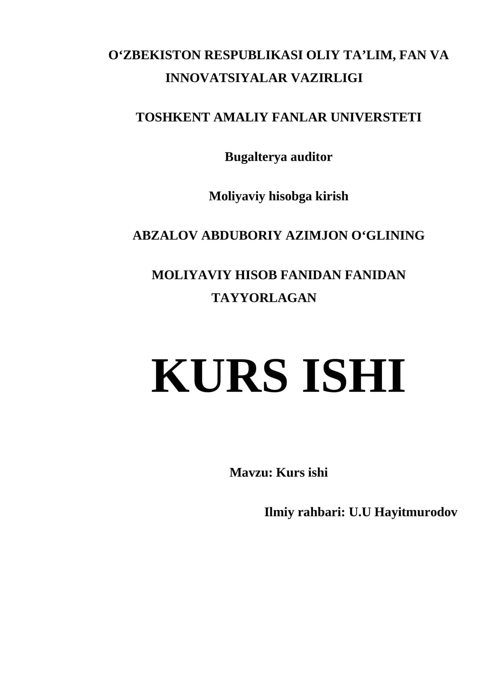 TOSHKENT AMALIY FANLAR UNIVERSTETI - Bugalterya auditor