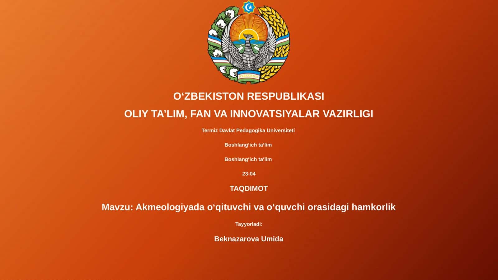 Akmeologiyada o‘qituvchi va o‘quvchi orasidagi hamkorlik