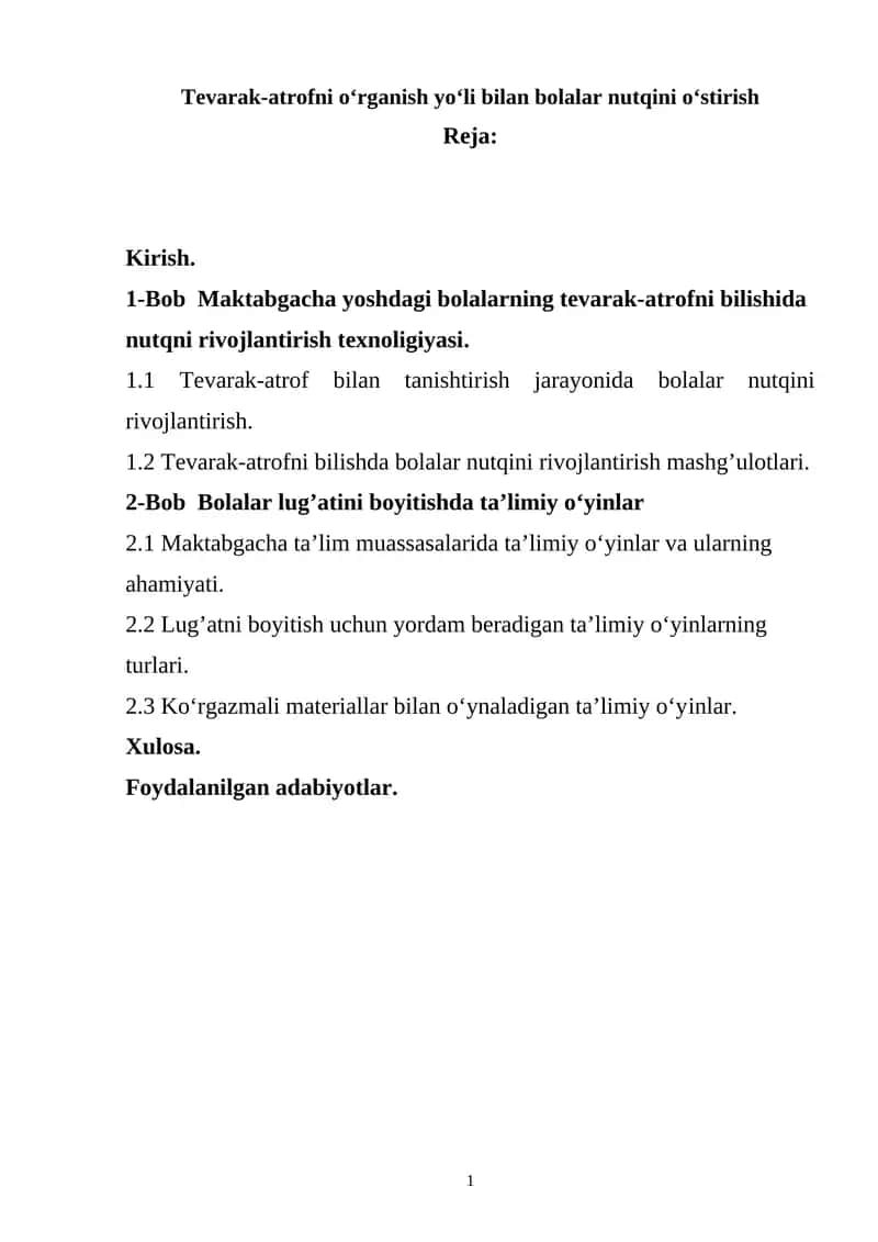 Tevarak-atrofni oʻrganish yoʻli bilan bolalar nutqini oʻstirish