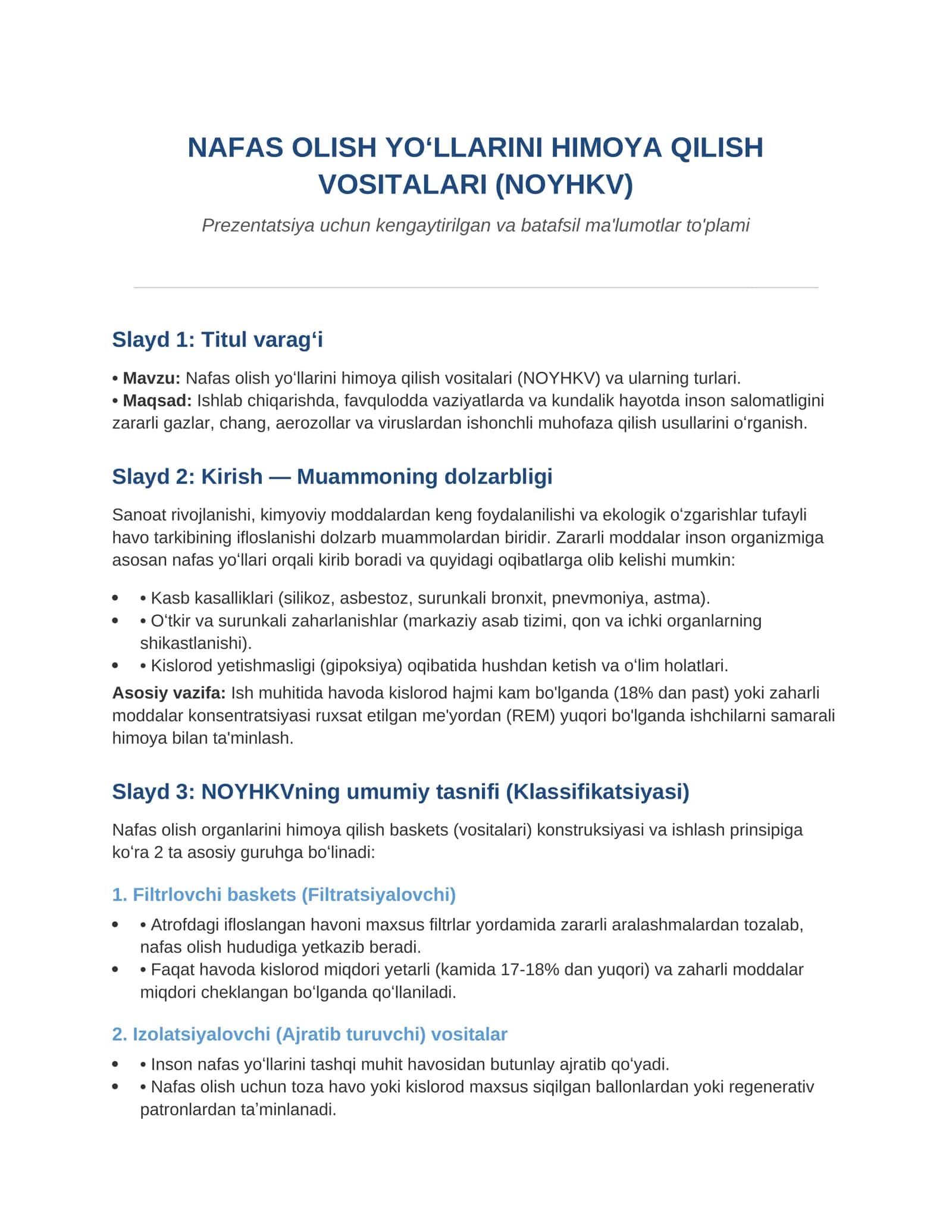 NAFAS OLISH YOʻLLARINI HIMOYA QILISH VOSITALARI (NOYHKV)