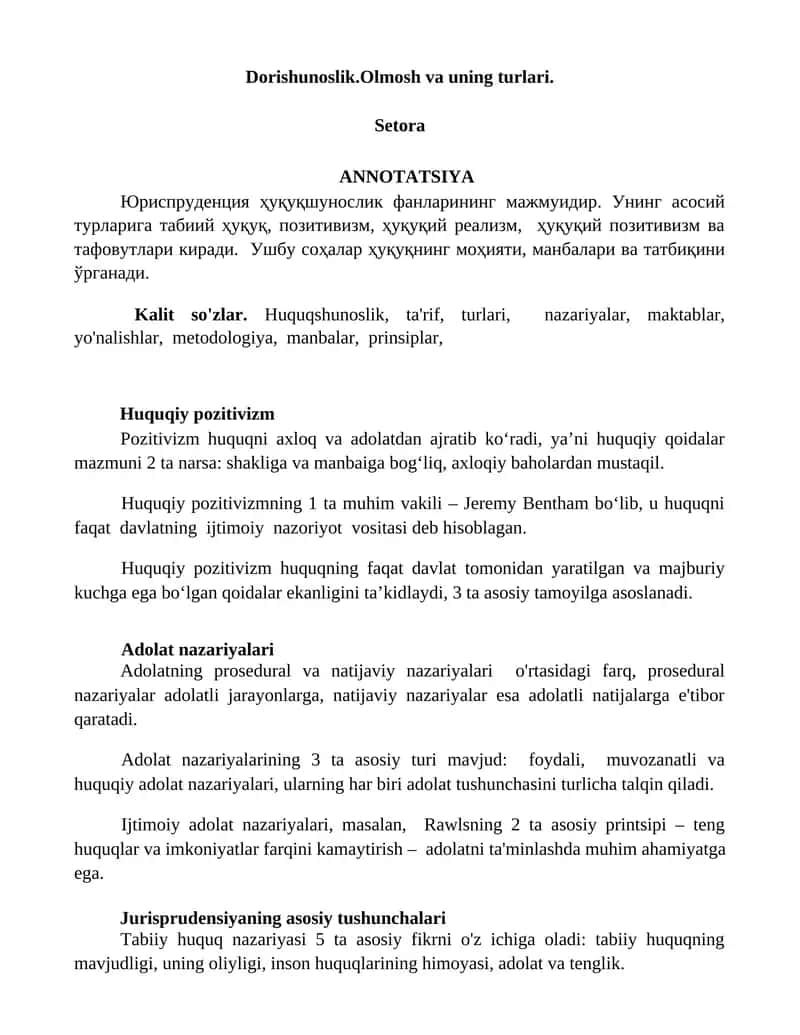 Dorishunoslik.Olmosh va uning turlari