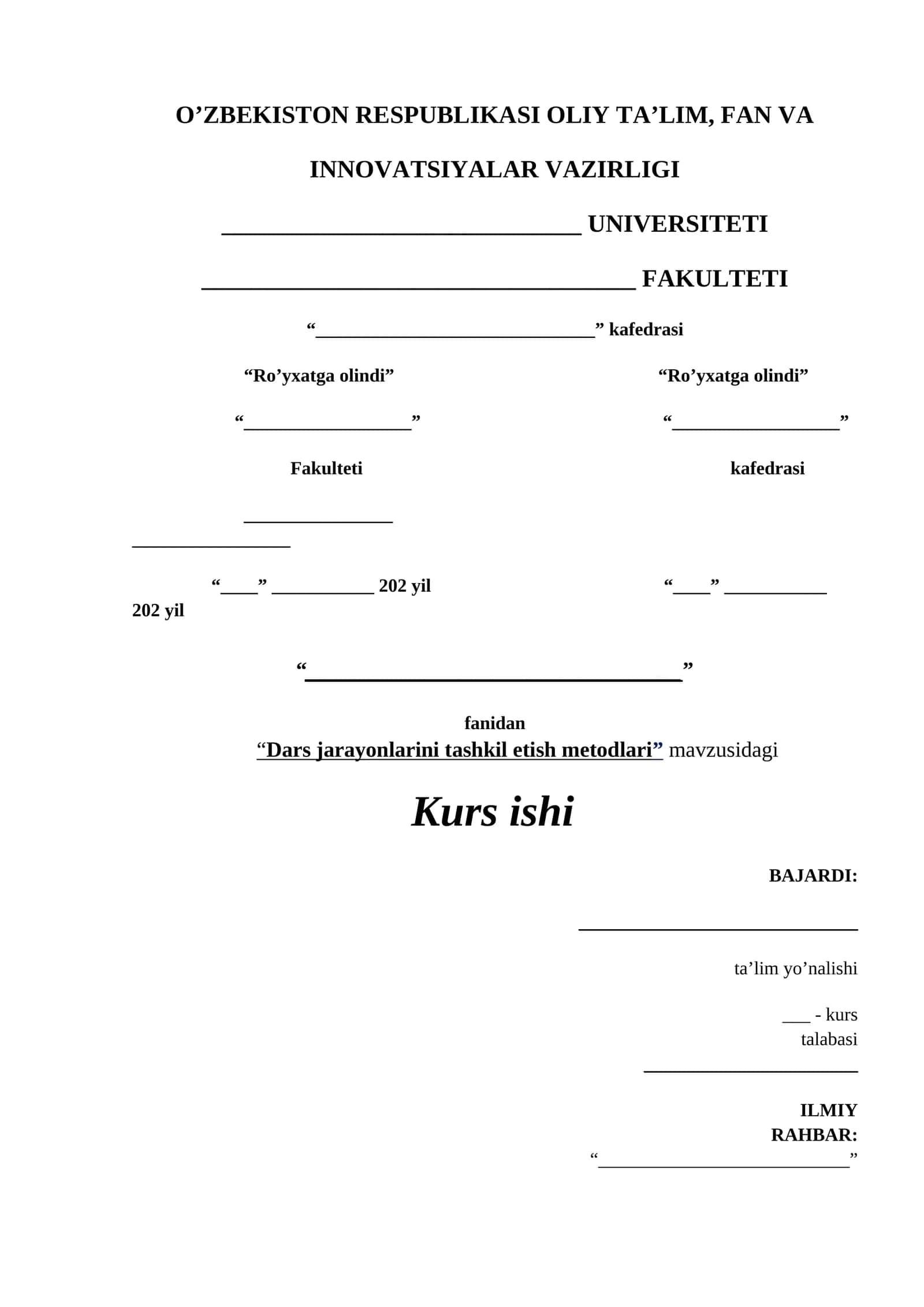 Dars jarayonlarini tashkil etish metodlari
