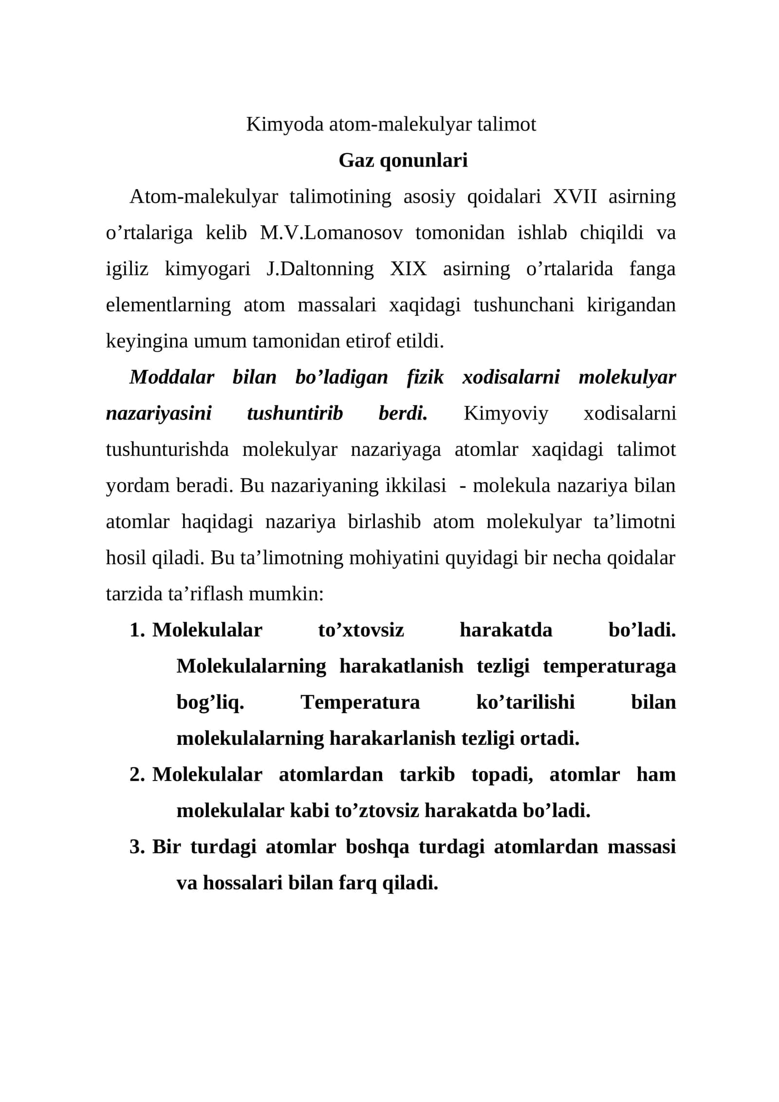 Kimyoda atom-malekulyar talimot