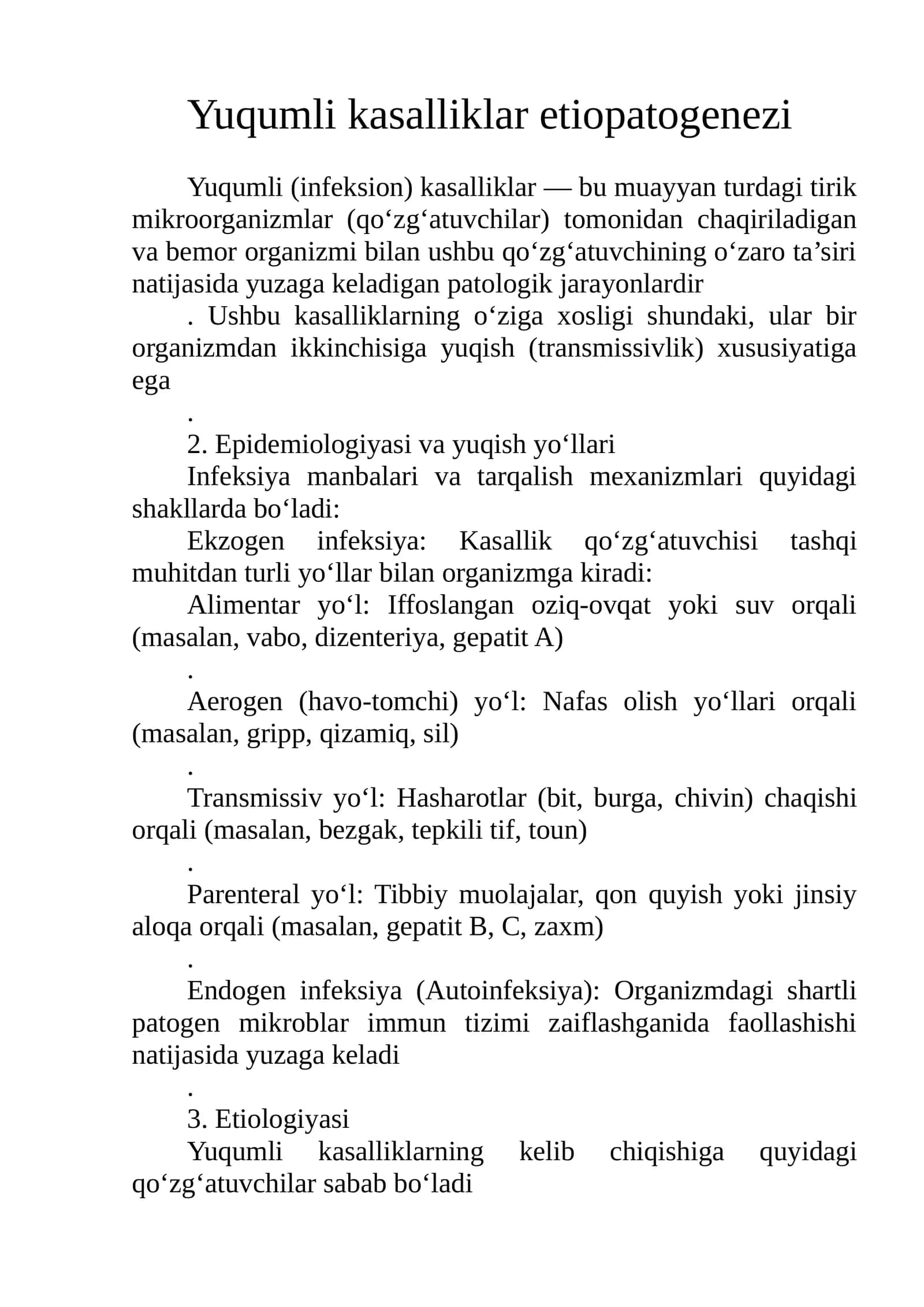 Yuqumli kasalliklar etiopatogenezi