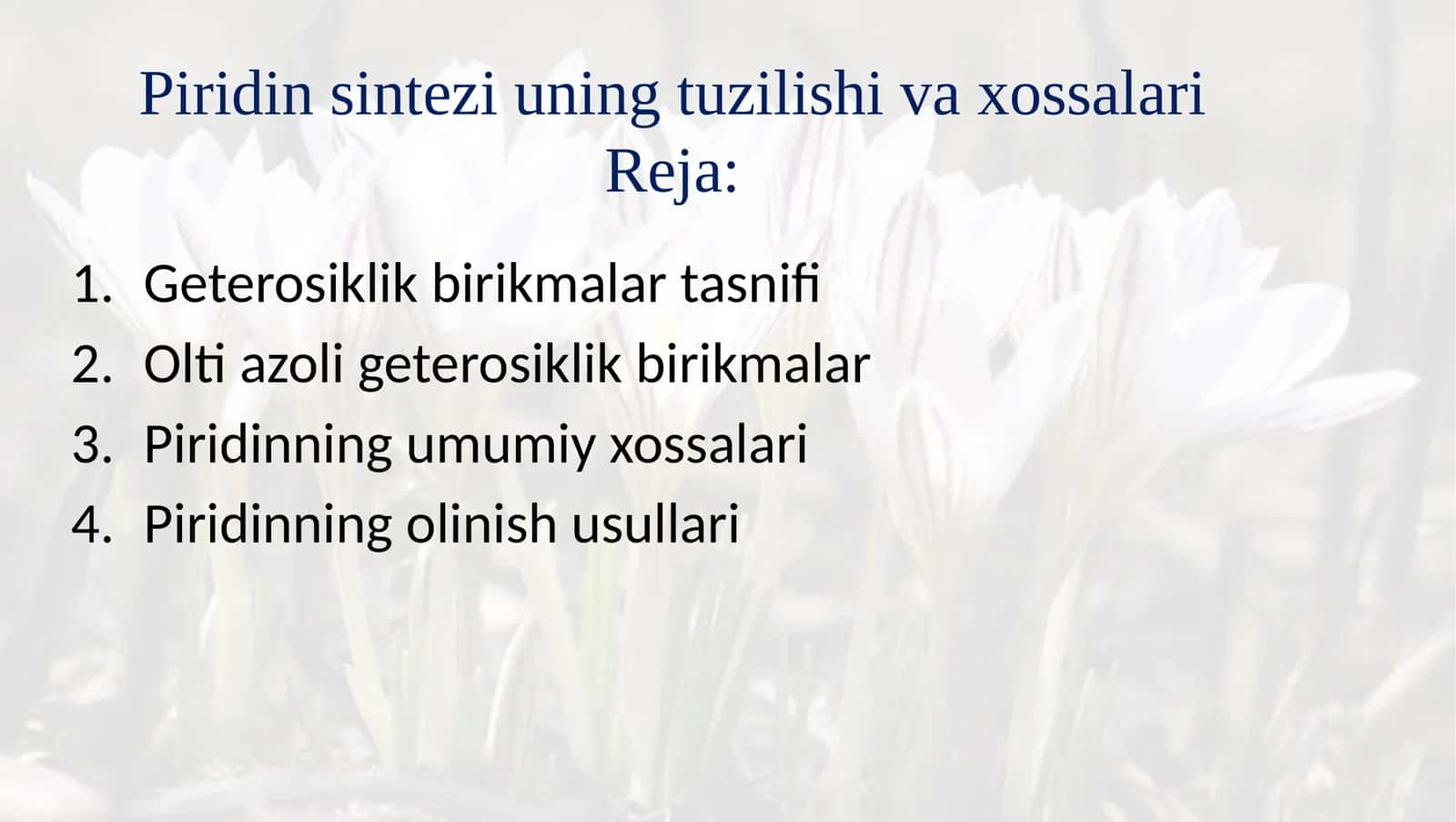 Piridin sintezi uning tuzilishi va xossalari