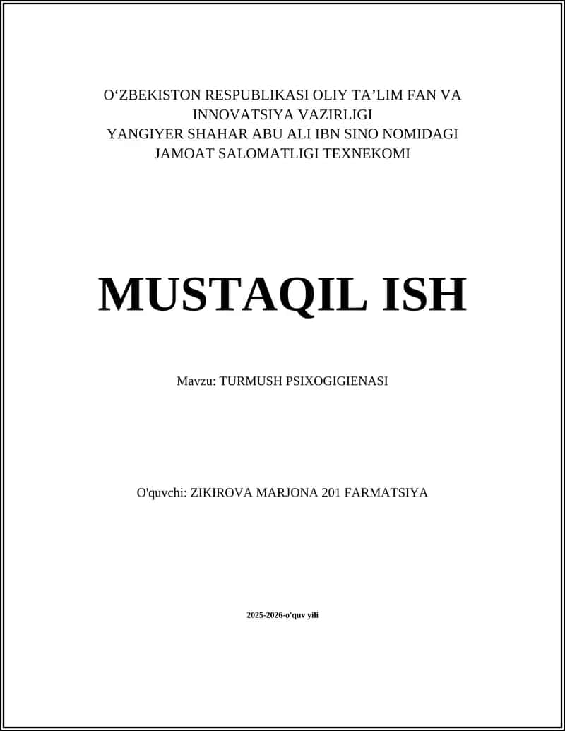 TURMUSH PSIXOGIGIENASI