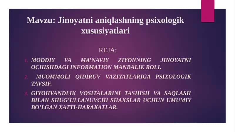 Jinoyatnianiqlashning psixologik xususiyatlari