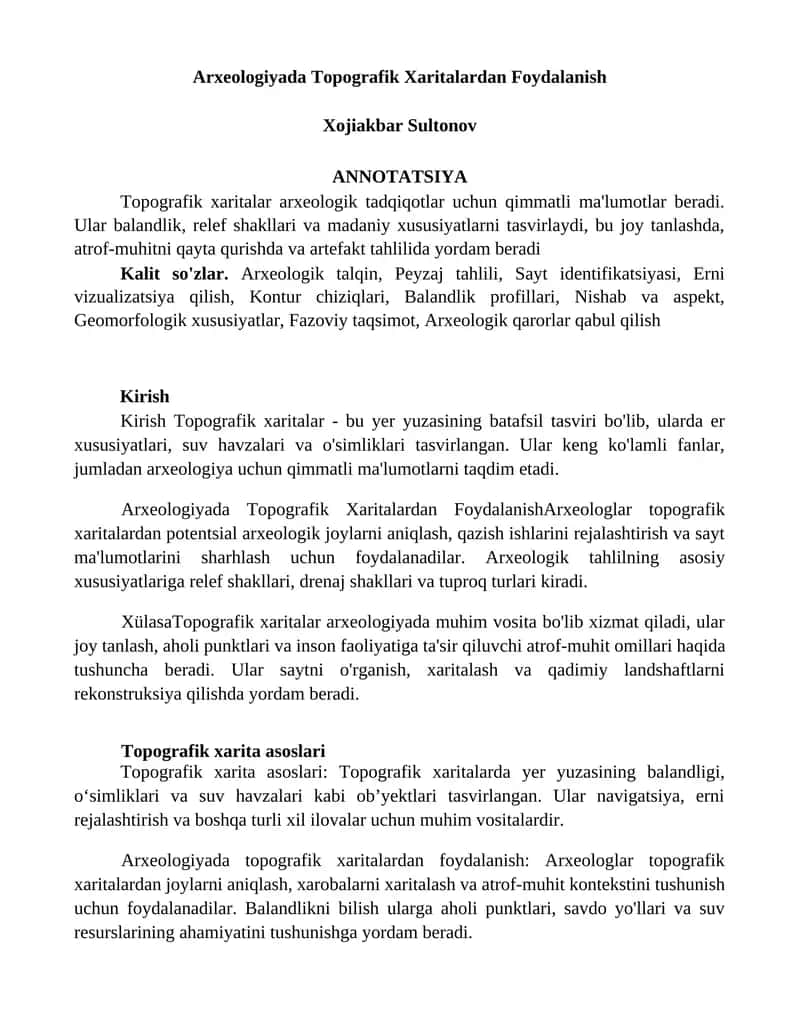 Arxeologiyada Topografik Xaritalardan Foydalanish