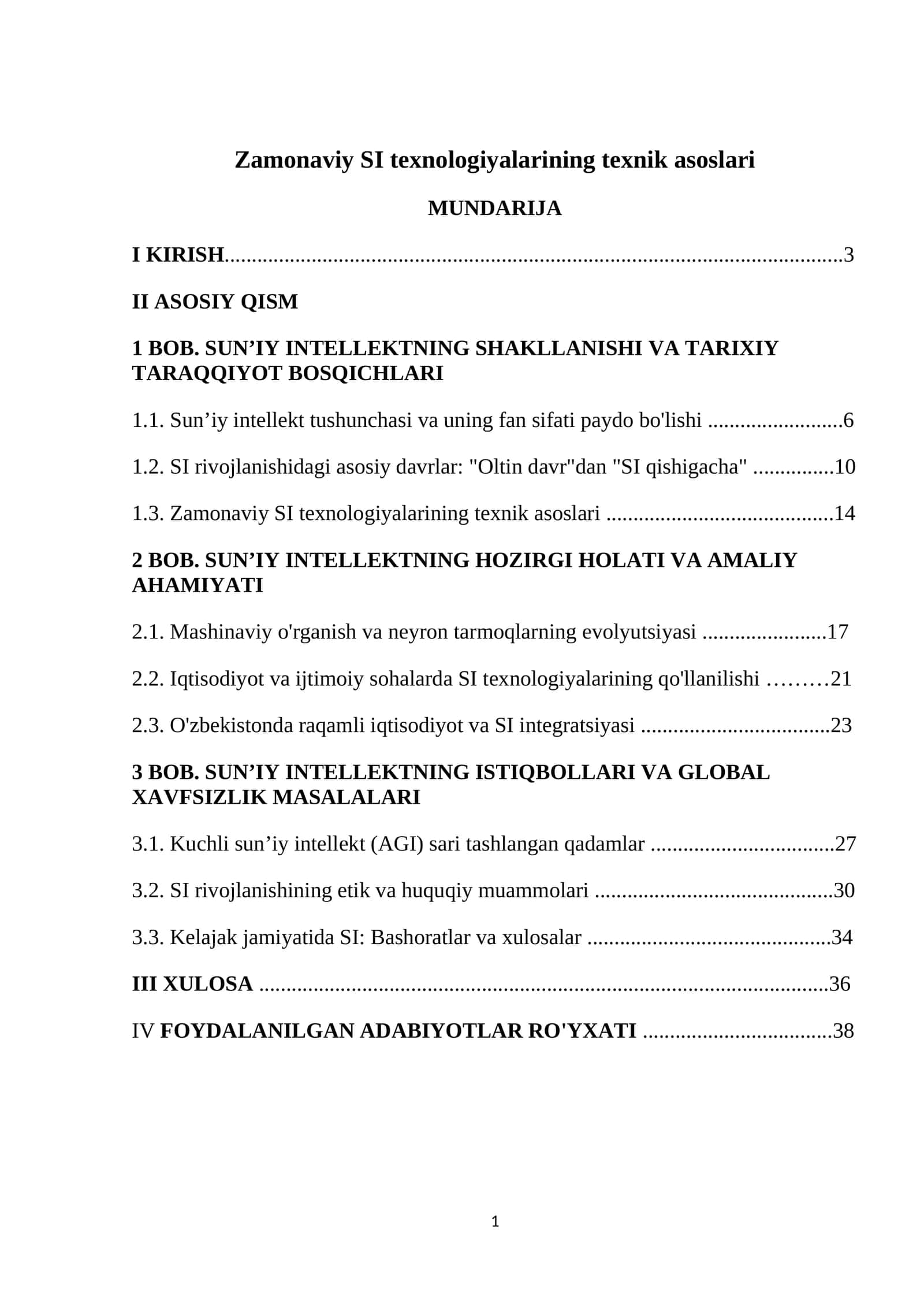 Zamonaviy SI texnologiyalarining texnik asoslari