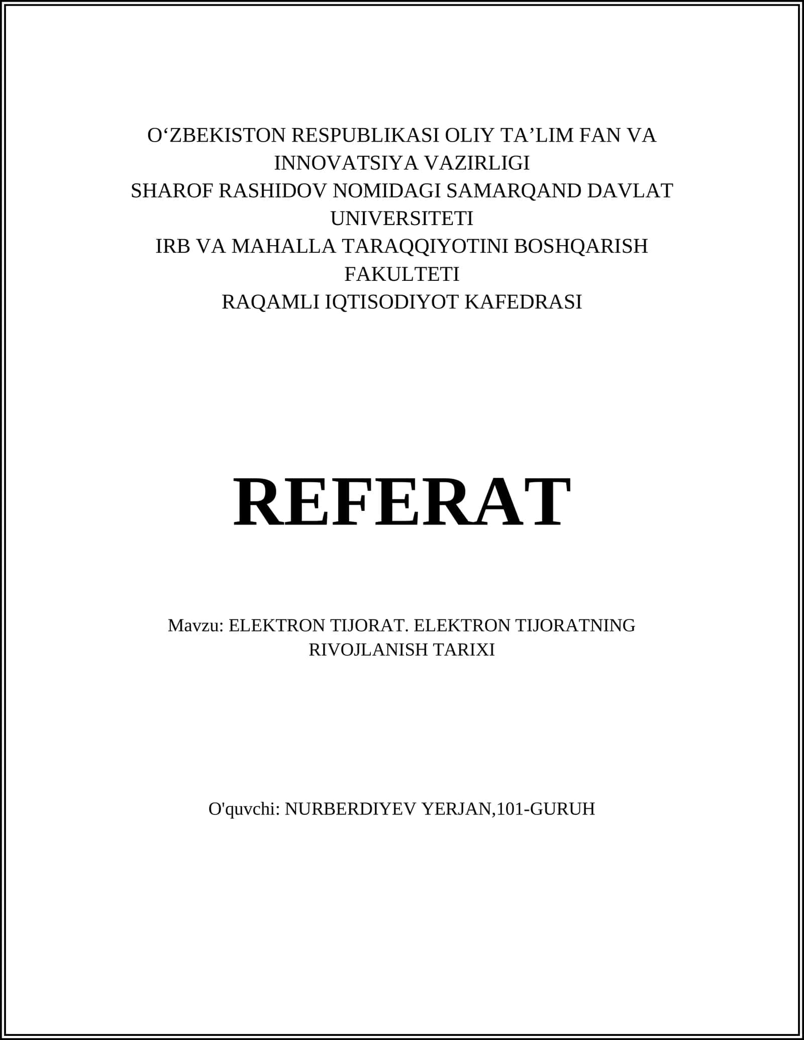 ELEKTRON TIJORATNING RIVOJLANISH TARIXI
