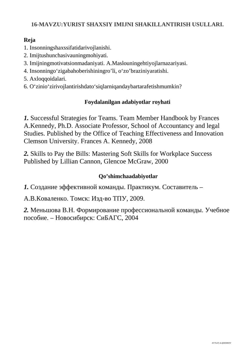 YURIST SHAXSIY IMIJNI SHAKILLANTIRISH USULLARI