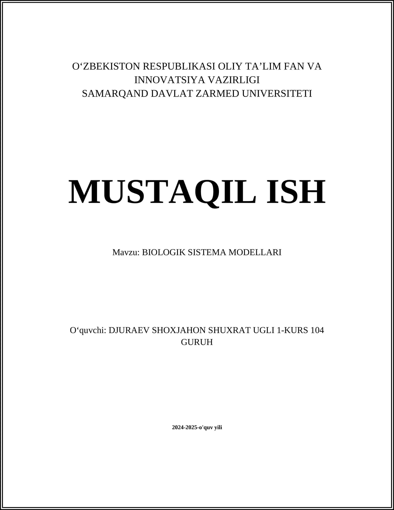 BIOLOGIK SISTEMA MODELLARI