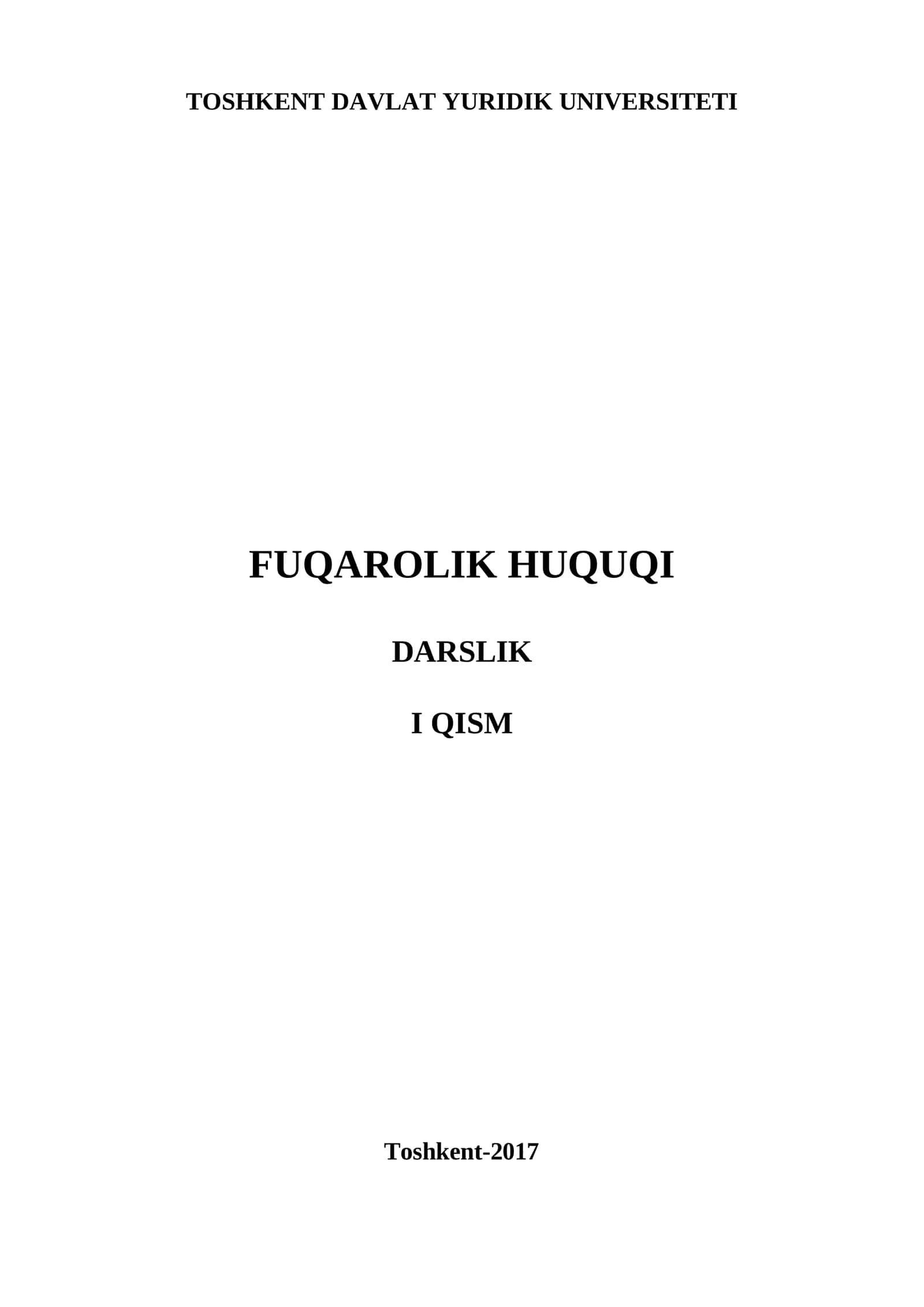 FUQAROLIK HUQUQI DARSLIK I QISM