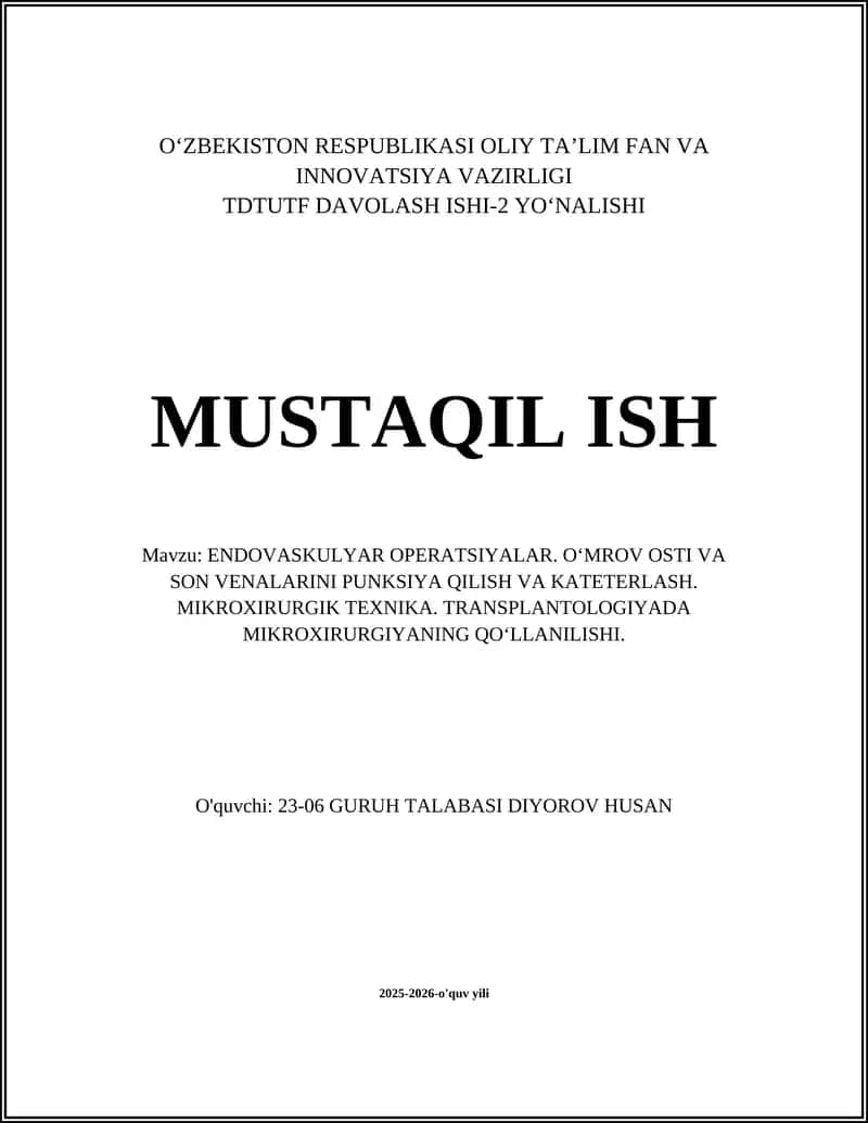 ENDOVASKULYAR OPERATSIYALAR