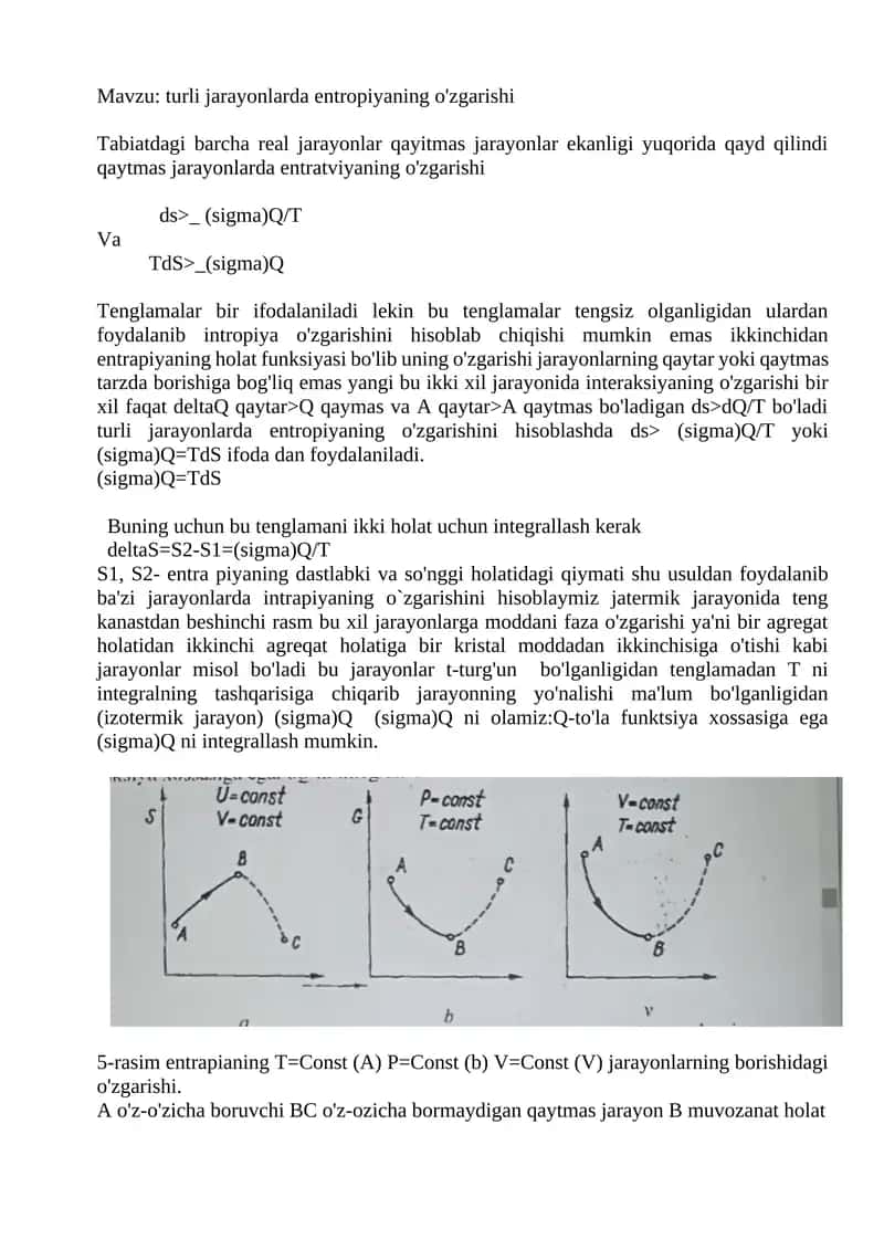 Entropiyaning o'zgarishi