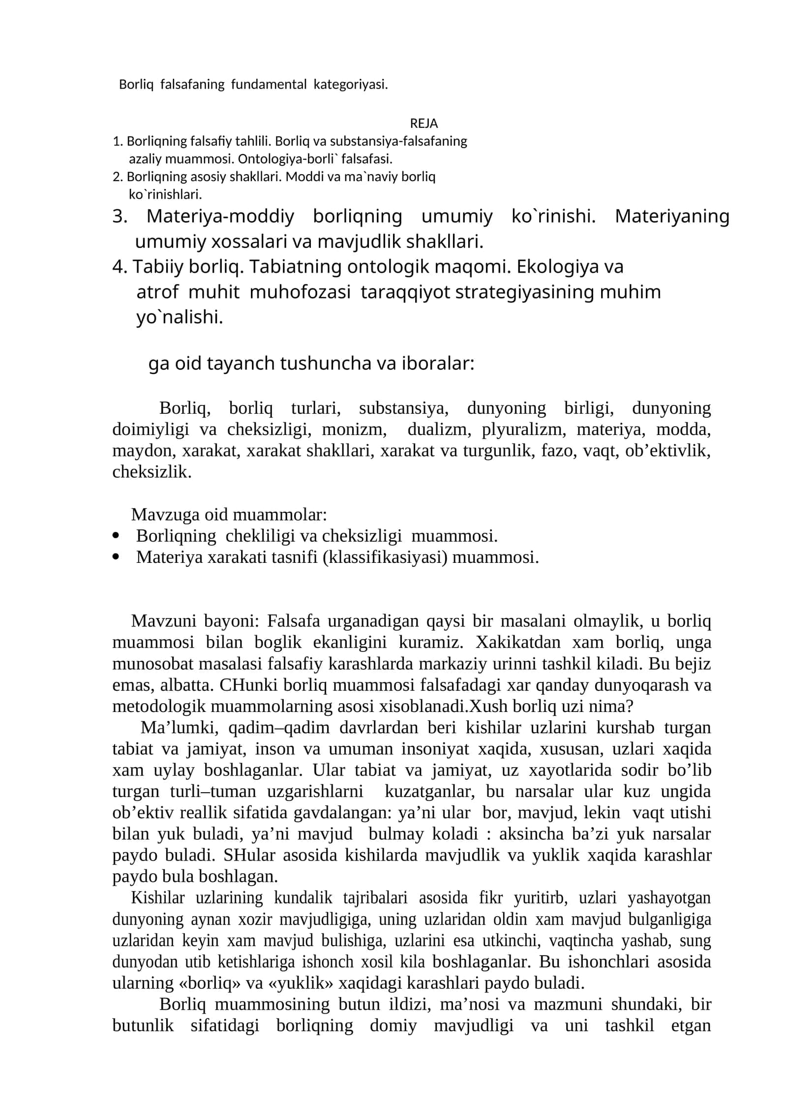 Borliq falsafaning fundamental kategoriyasi