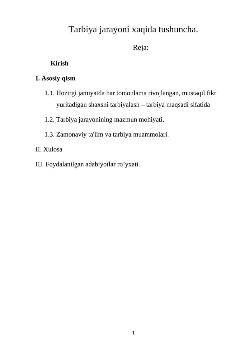Tarbiya jarayoni xaqida tushuncha