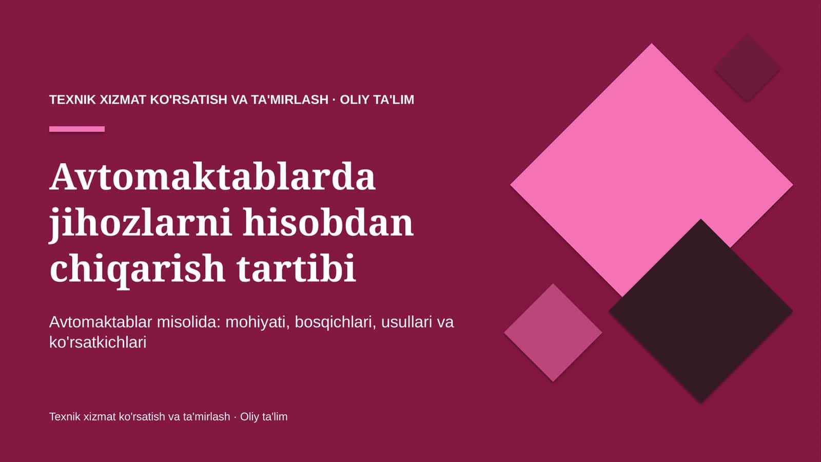 Avtomaktablarda jihozlarni hisobdan chiqarish tartibi