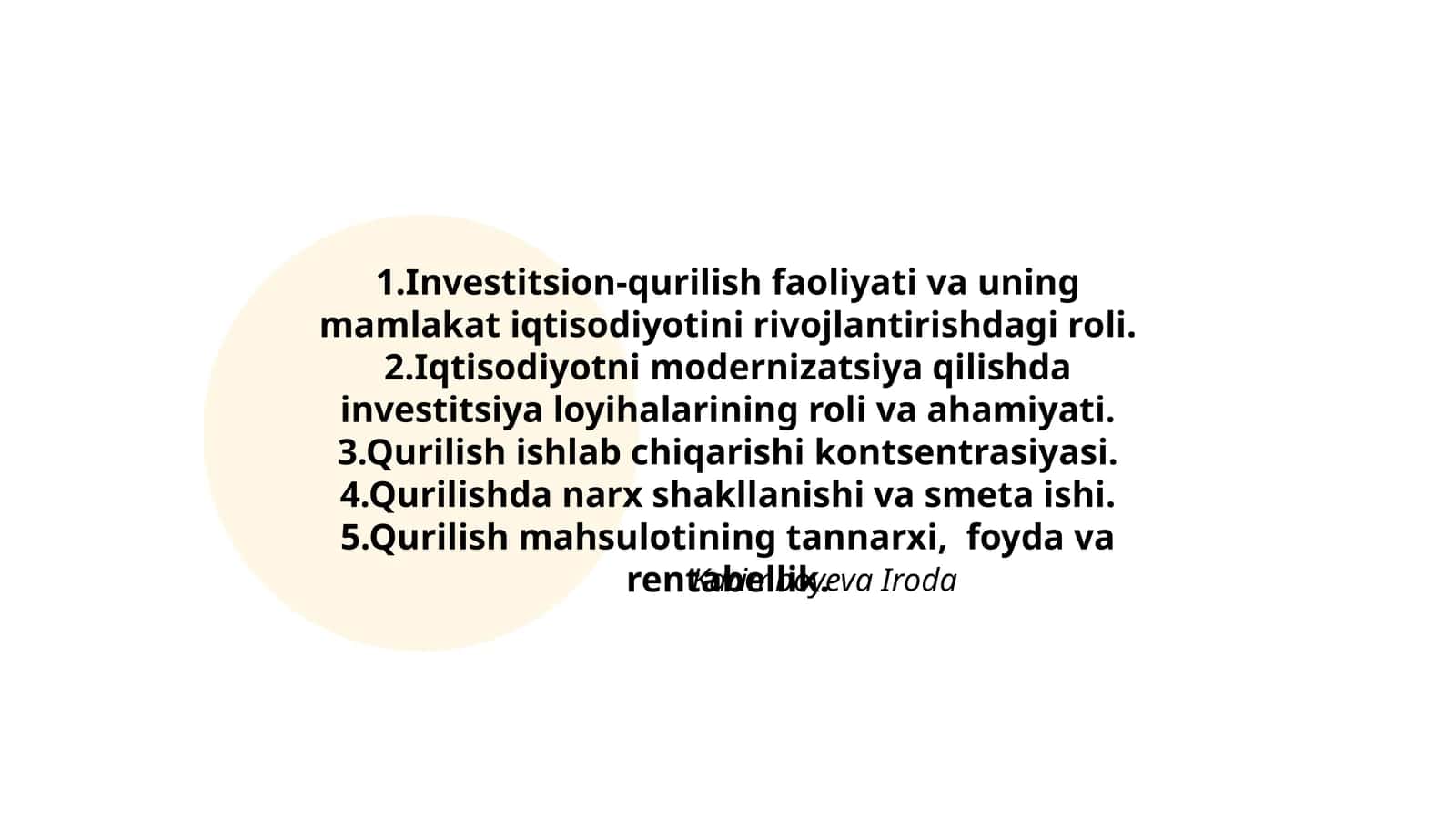 Investitsion-qurilish faoliyati va uning mamlakat iqtisodiyotini rivojlantirishdagi roli