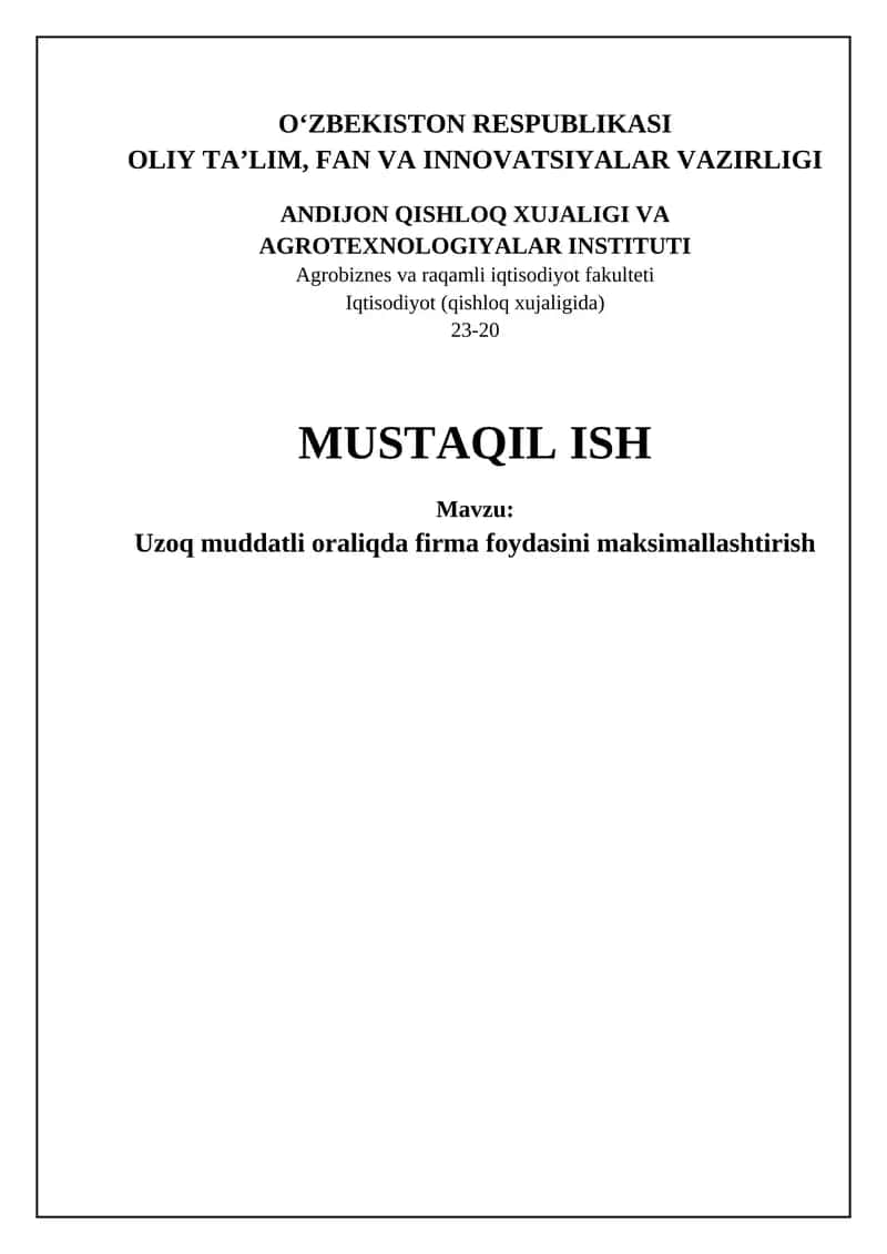 Uzoq muddatda firma foydasini maksimallashtirish