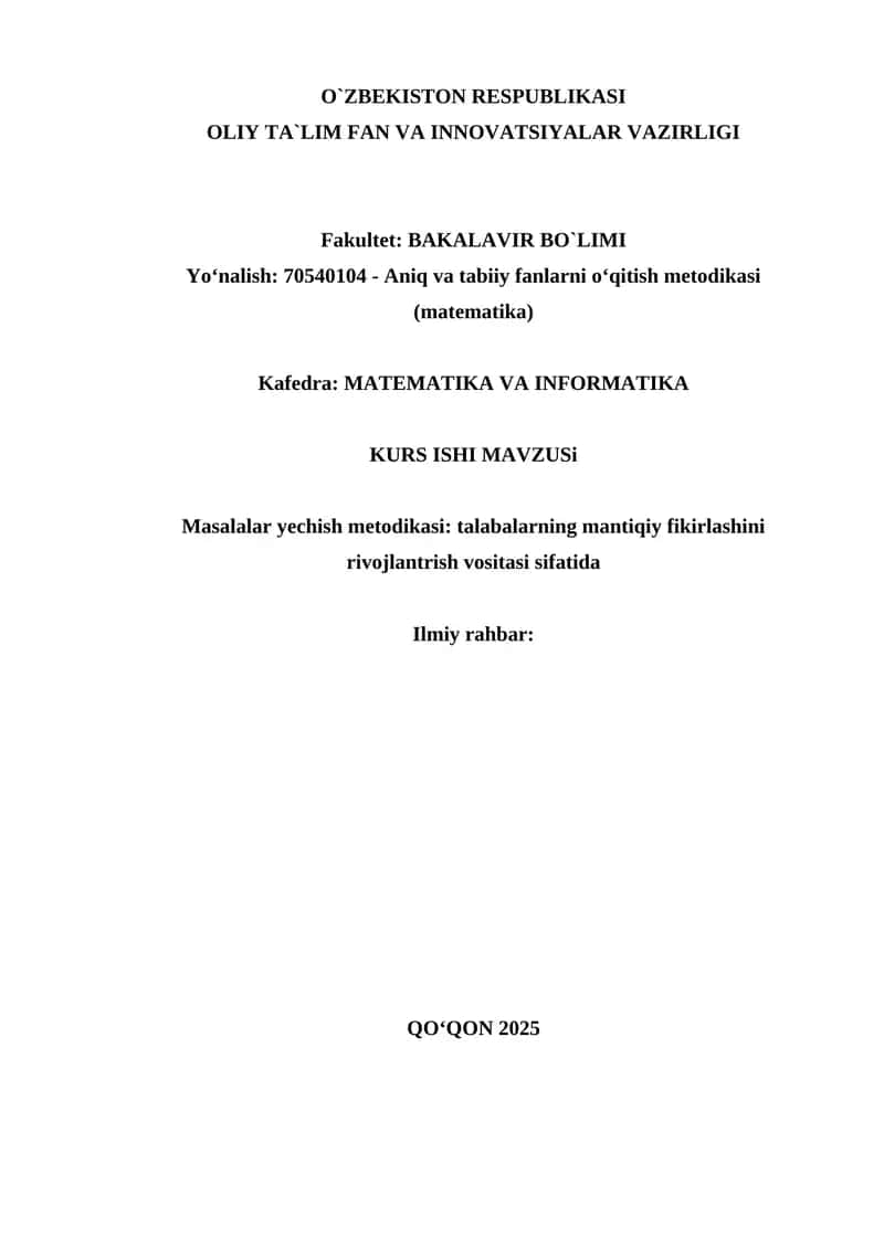 Masalalar yechish metodikasi