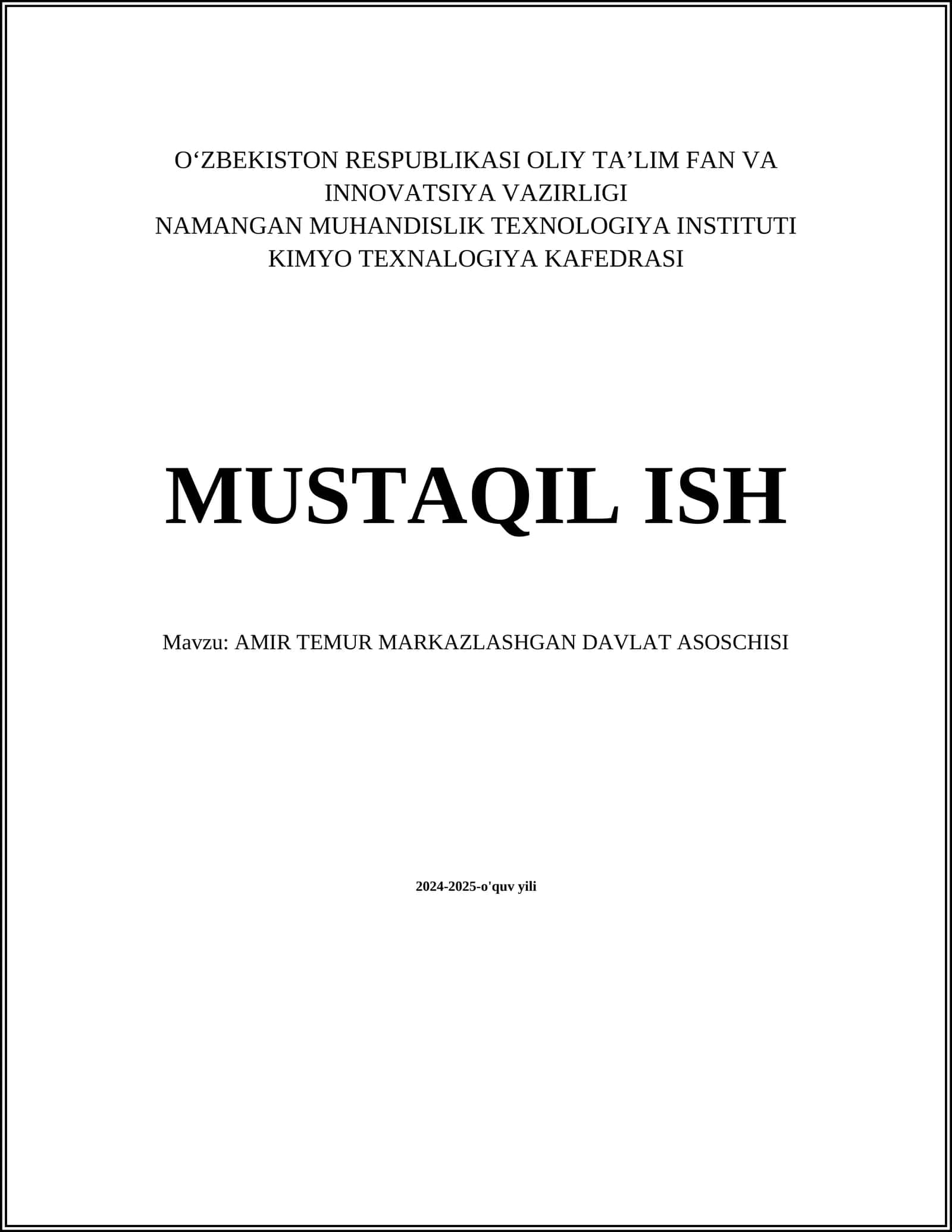 AMIR TEMUR MARKAZLASHGAN DAVLAT ASOSCHISI