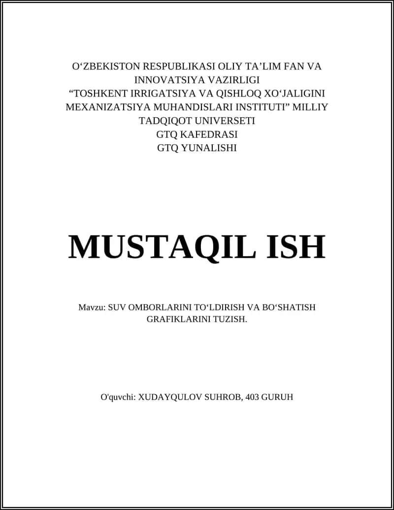 Suv omborlarini toʻldirish va boʻshatish grafiklarini tuzish