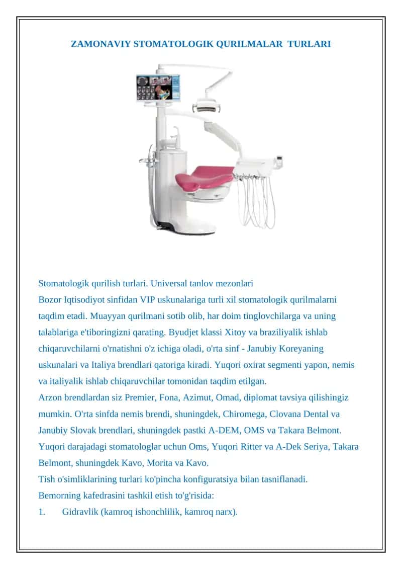 Stomatologik qurilish turlari