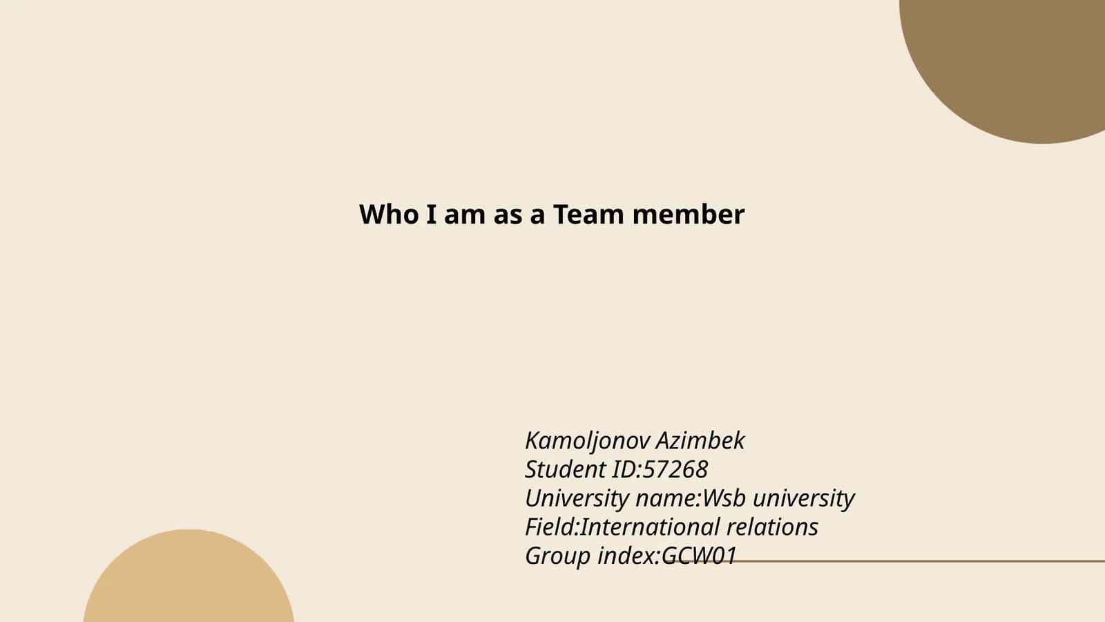 Who I am as a Team member