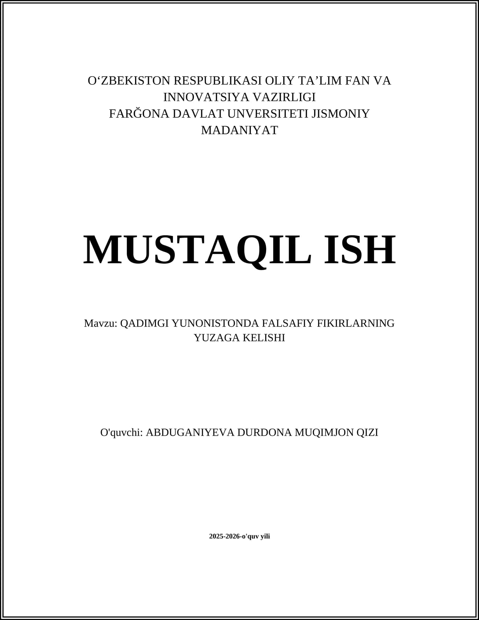 QADIMGI YUNONISTONDA FALSAFIY FIKIRLARNING YUZAGA KELISHI