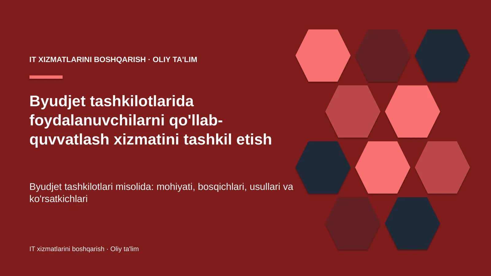 Byudjet tashkilotlarida foydalanuvchilarni qo'llab-quvvatlash xizmatini tashkil etish