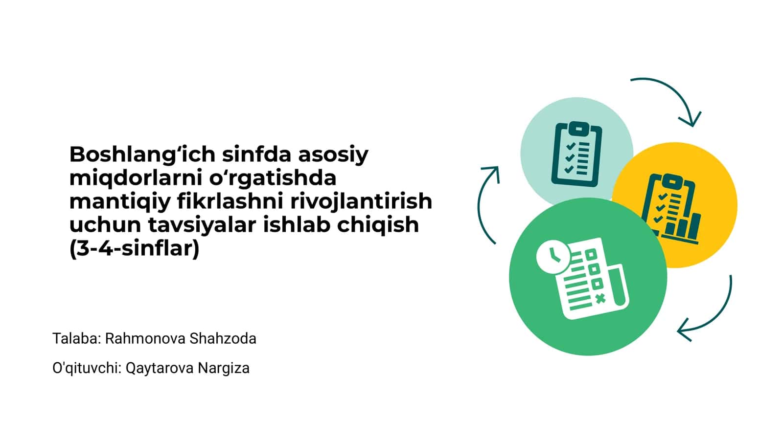 Mantiqiy fikrlashni rivojlantirish uchun tavsiyalar ishlab chiqish (3-4-sinflar)