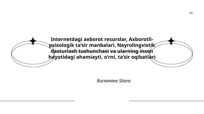 Internetdagi axborot resurslar, Axborotli-psixologik ta’sir manbalari, Neyrolingvistik dasturlash tushunchasi va ularning inson hayotidagi ahamiayti, o‘rni, ta’sir oqibatlari