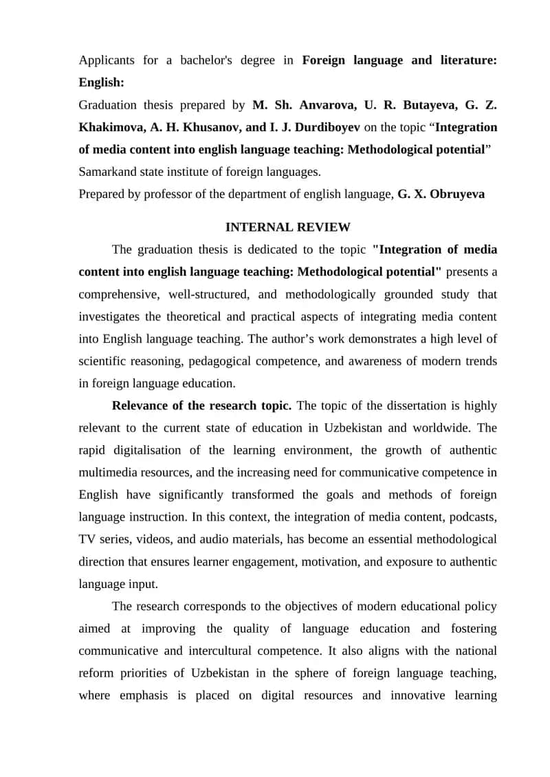Integration of media content into English language teaching: Methodological potential