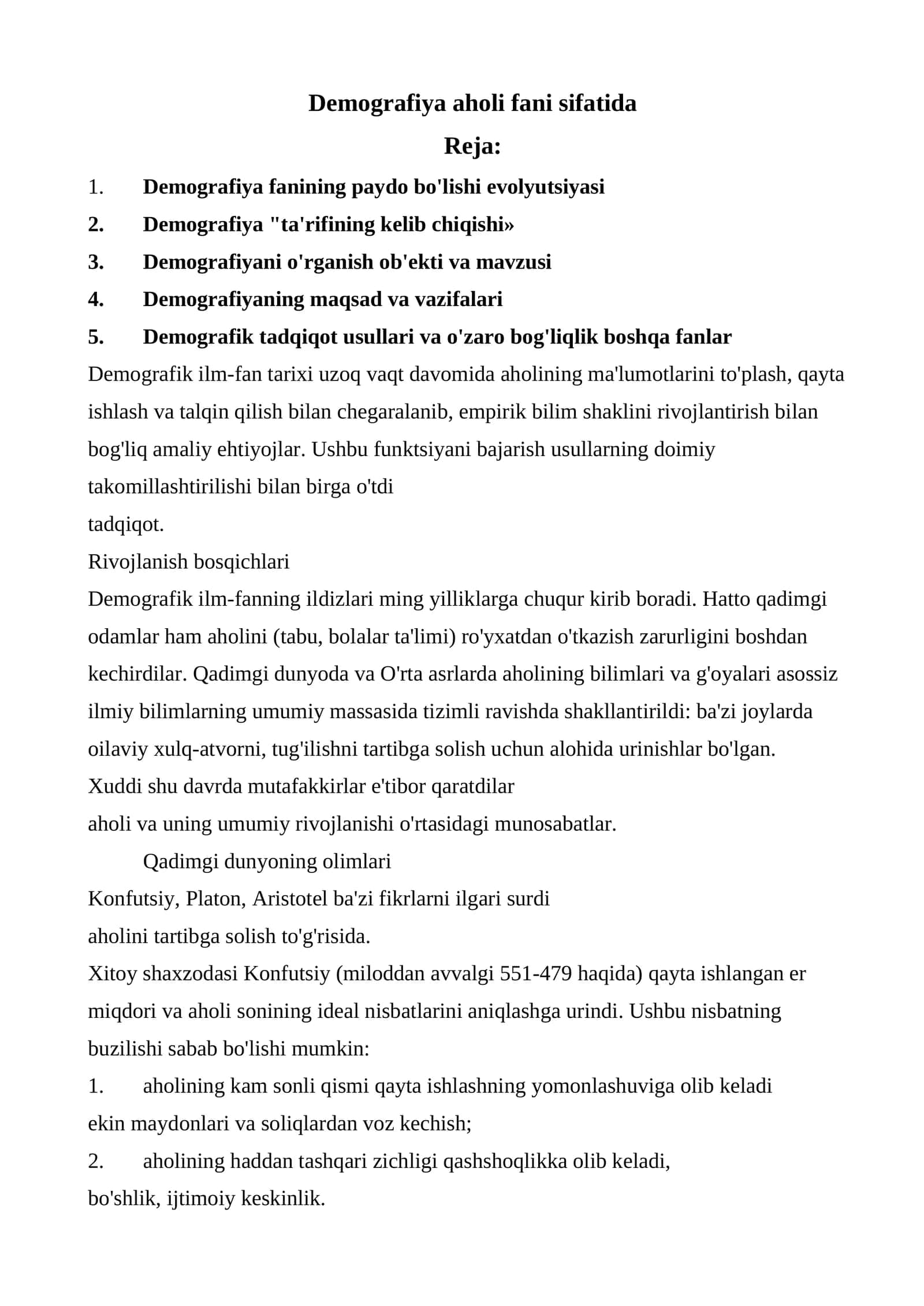 Demografiya fanining paydo bo'lishi evolyutsiyasi