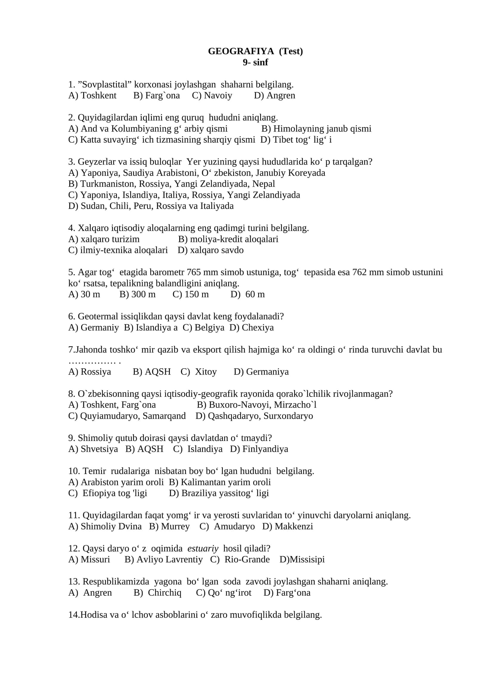 GEOGRAFIYA (Test)
