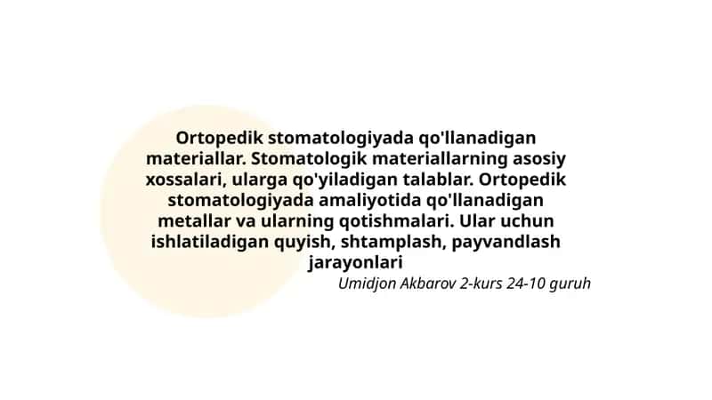 Ortopedik stomatologiyada qo'llanadigan materiallar